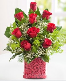 Cam içerisinde 9 adet kırmızı gül  Denizli online çiçekçi , çiçek siparişi 