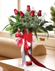 Camda 5 kırmızı gül tanzimi  Denizli hediye sevgilime hediye çiçek 