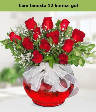 Cam içerisinde 12 adet kırmızı gül  Denizli online çiçekçi , çiçek siparişi 